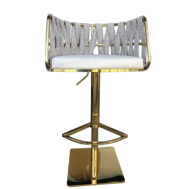 Statements By J 40"H White Stainless Steel/Velvet Milano Adjustable Swivel Counter Bar Chair